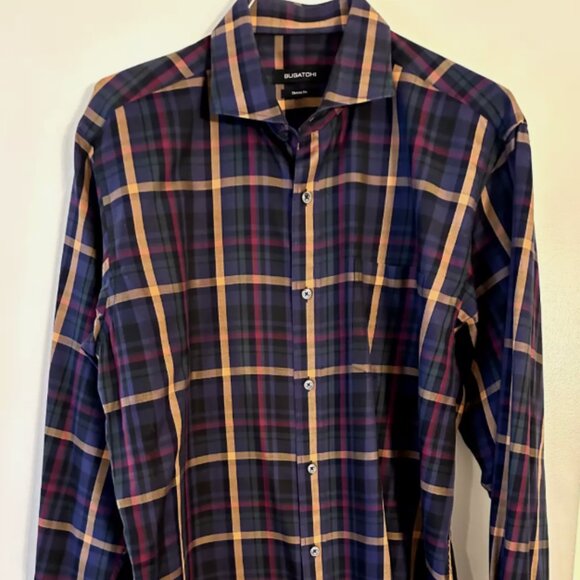 AMAZING LIMITED EDITION BUGATCHI LONG-SLEEVE BUTTON-UP SHIRT LARGE